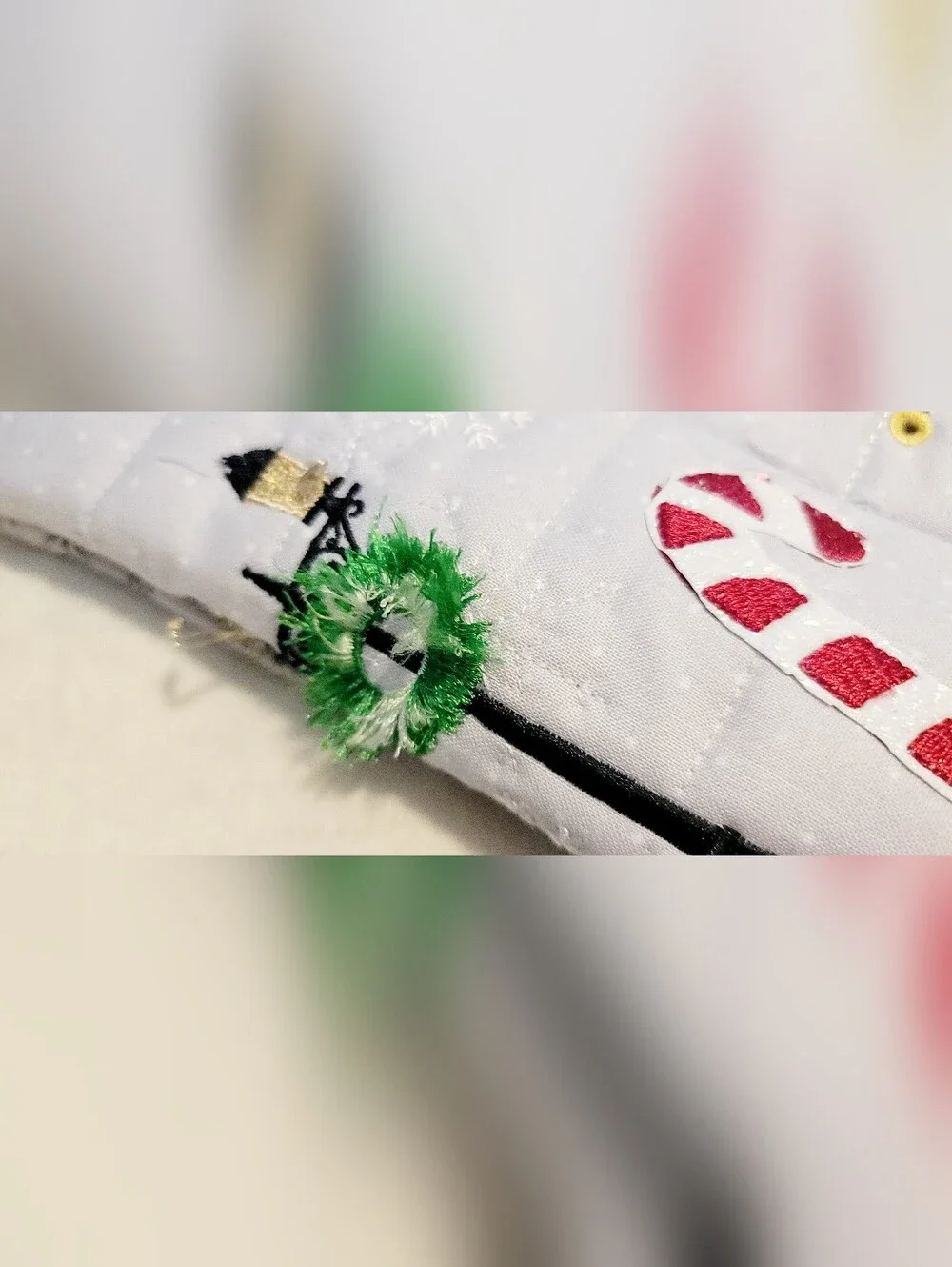 Candy Cane Lane Bench Kimberbell Pillow Cover Machine Appliqued Fairy Lights